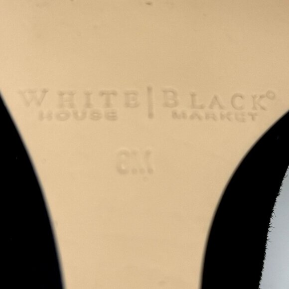White House Black Market Vidal Black Suede Open Toe Curved Wedge Heels Size 6 - Picture 8 of 12